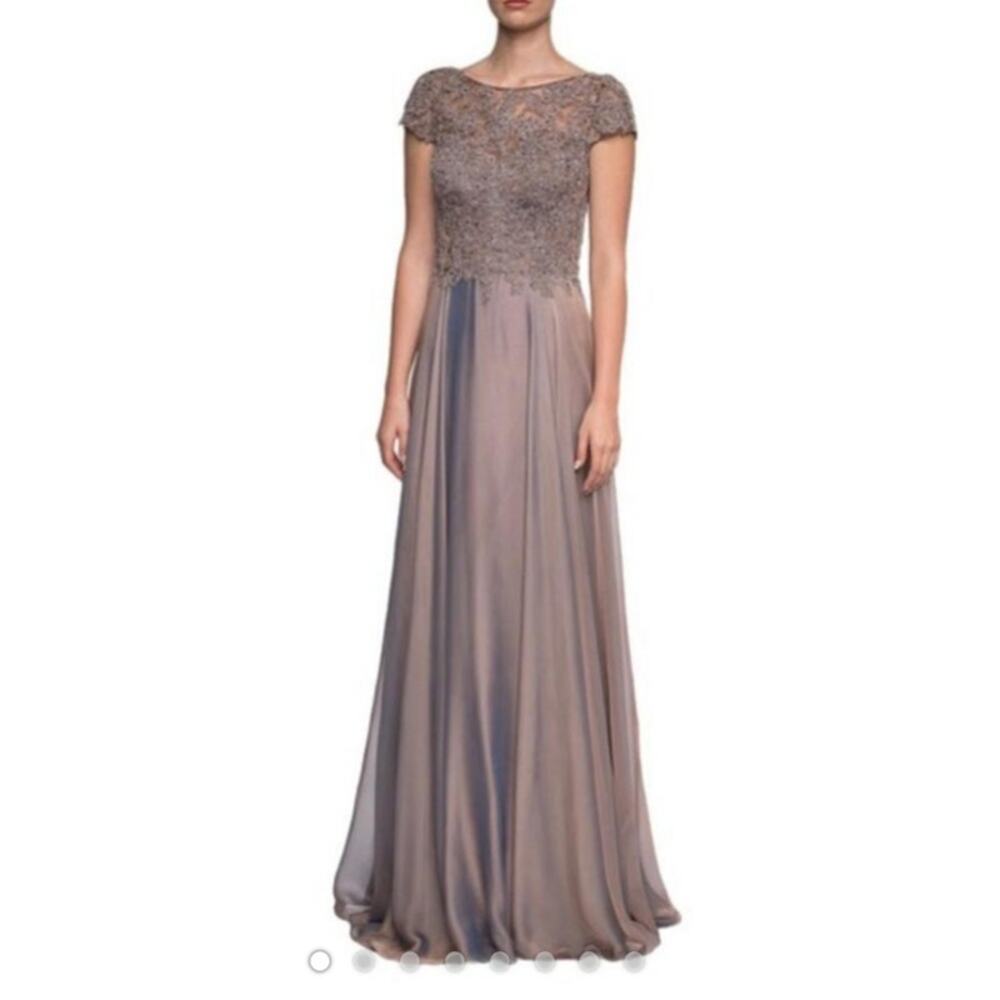 La Femme Embroidered Lace Gown Cocoa Size 8 Mother of the Bride Formal